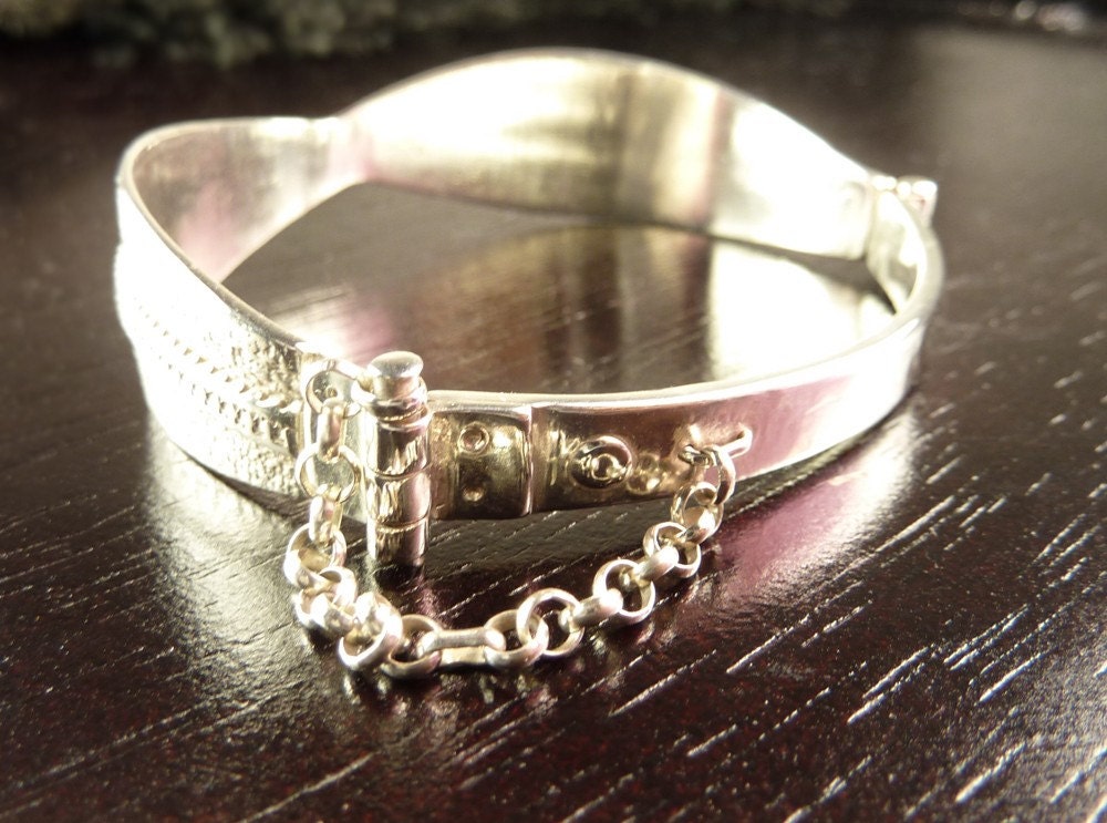 Hinged Cuff Bracelet - One of a Kind, Zipper Texture, Sterling Silver