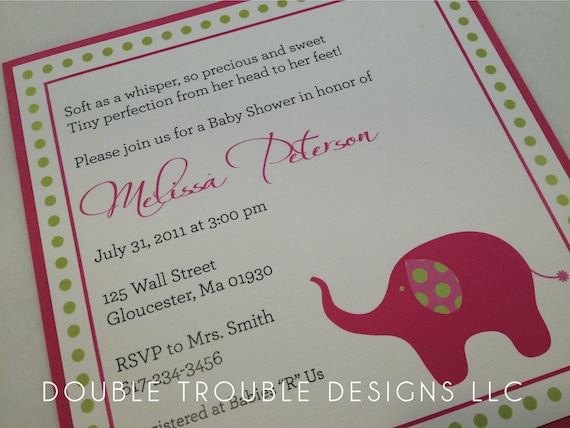 Polka Dot Elephant Baby Shower or Birthday Invitation (set of 10)