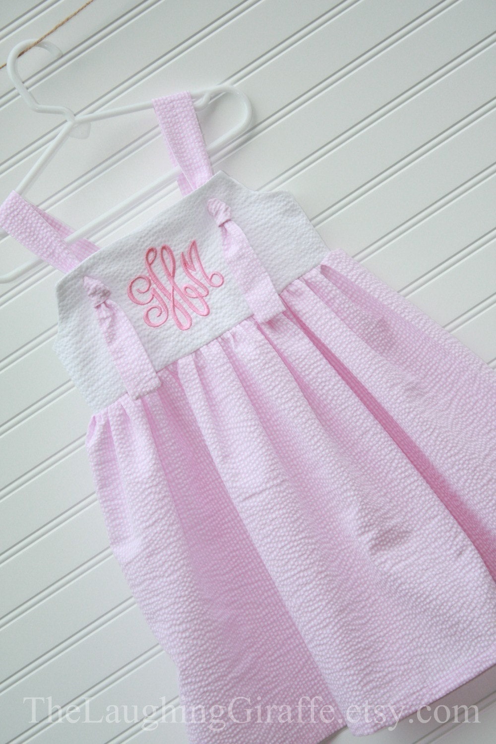 The Emma...Girls Monogrammed Dress, Knot Dress...Size 3, 6, 9, 12 months, 1, 2, 3, 4, 5...by The Laughing Giraffe
