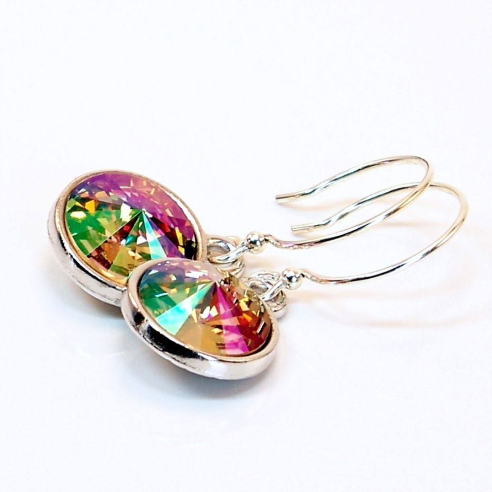 Dazzle in Colorful Crystal Jewel Tones and Sterling Silver Dangle Earrings