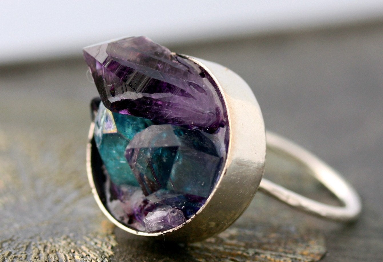 Mixed Crystal Keyhole Sterling Silver Ring-  Custom Made