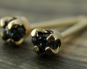 Small Rough Black Diamonds in 14k Yellow Gold Earring