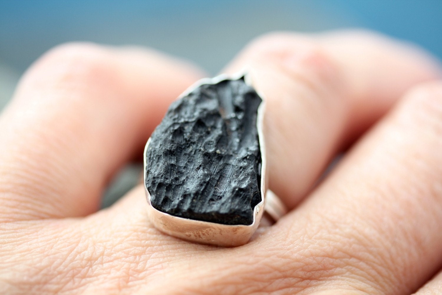 Tektite- Meteoric Impact Specimen in Sterling Silver Ring