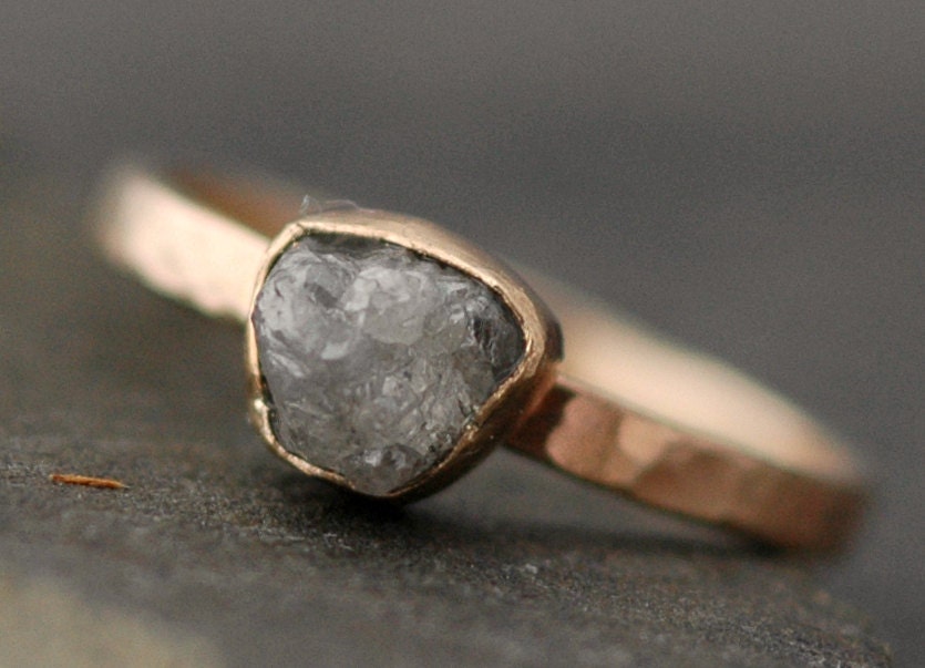 Rough Large Diamond Engagement Ring in Recycled 14k Gold