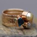 Three Stacking Rings- Custom 14k Gold  Set With Pearl, Rough Diamond, and  Raw Gemstones