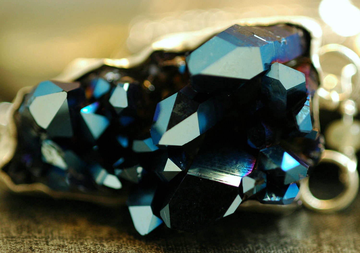 Cobalt Aura Quartz Necklace on Sterling Silver Chain