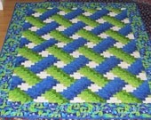 Handmade Woven Braids Blue-Green Lap Quilt
