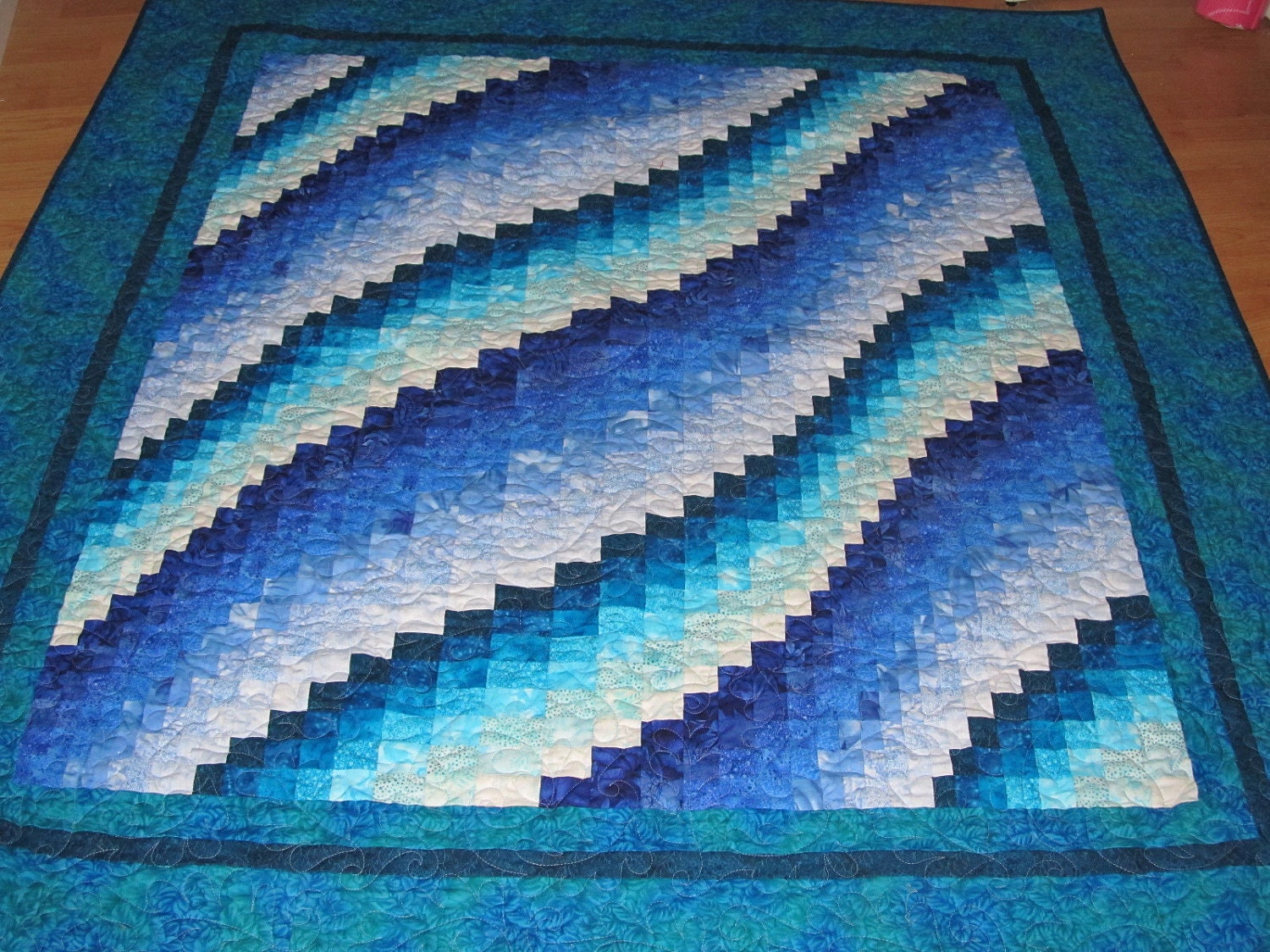 Handmade Aqua Blue Bargello Lap Quilt