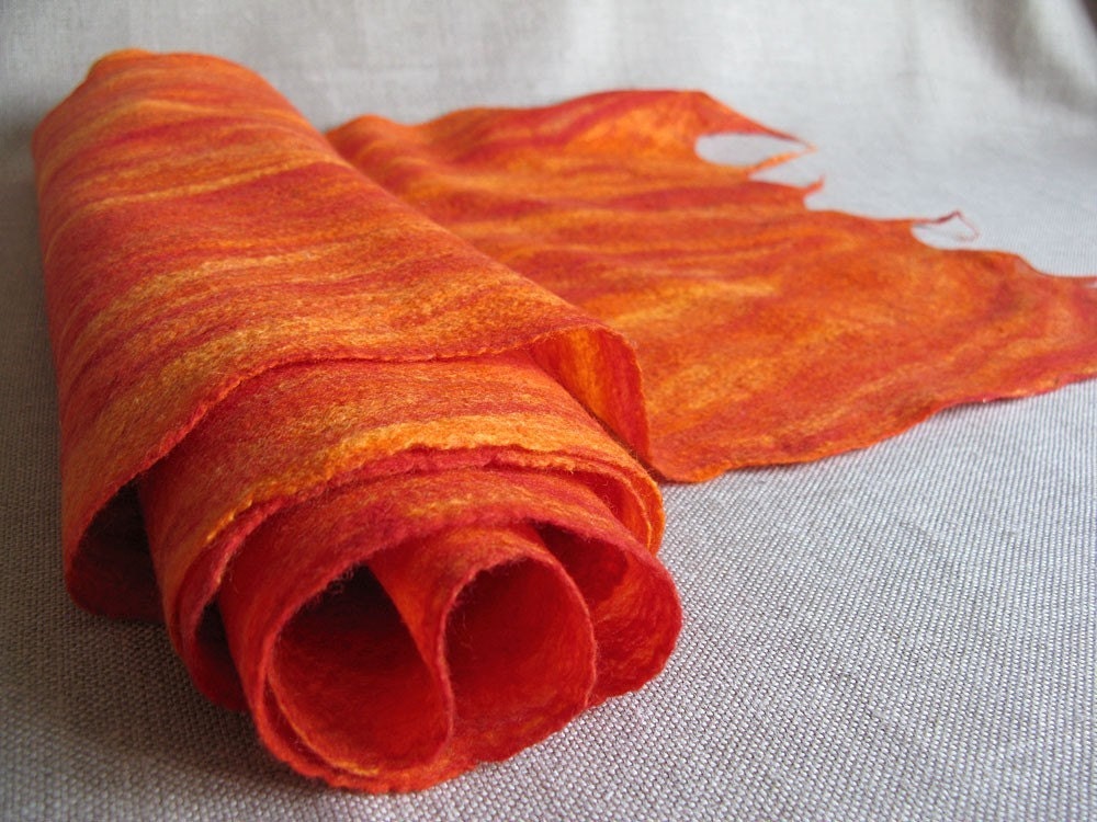 FIERY LAVA felted thin wool scarf wrap shawl merino felt multicolor fiber woman women womens scarves