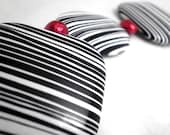 Bracelet - Black and White Striped Statemnt with Burgundy Fresh Water Pearls