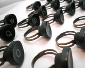 Discounted VintageTypewriter Rings - Dark Forest Green LETTERS on Adjustable Nickel Free Bronze Adjustable Ring