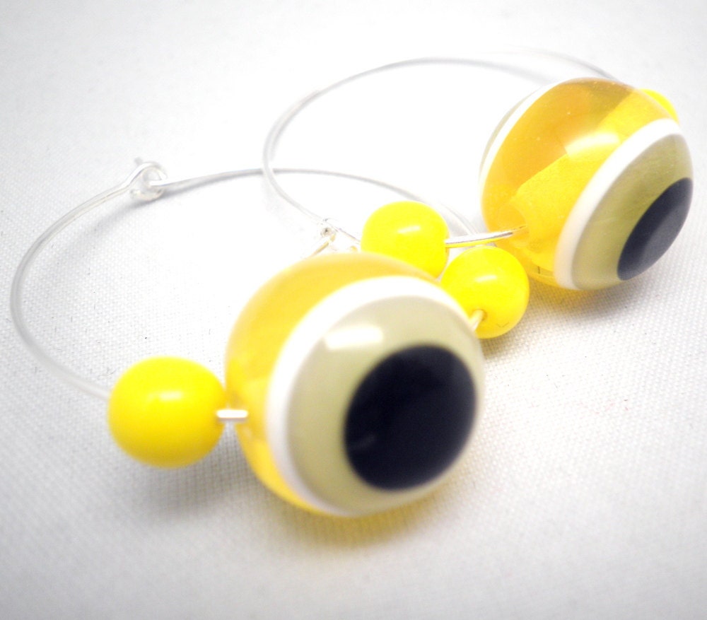 Hoop Earrings - Lemon Yellow Evil Eye