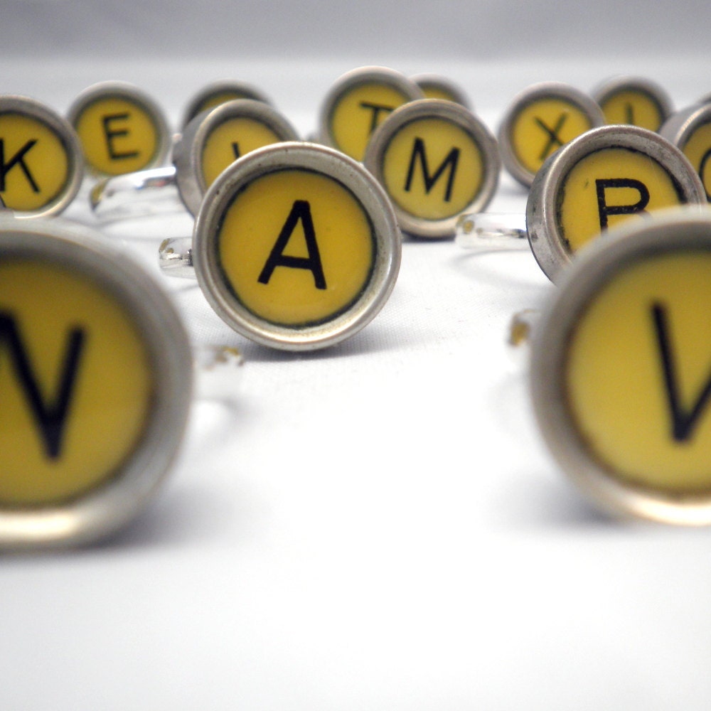 Adjustable Ring - RARE Yellow Vintage Smith-Corona Typewriter Key - Alphabet Letters