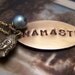 Namaste Necklace with Buddha charm...Handstamped in Brass