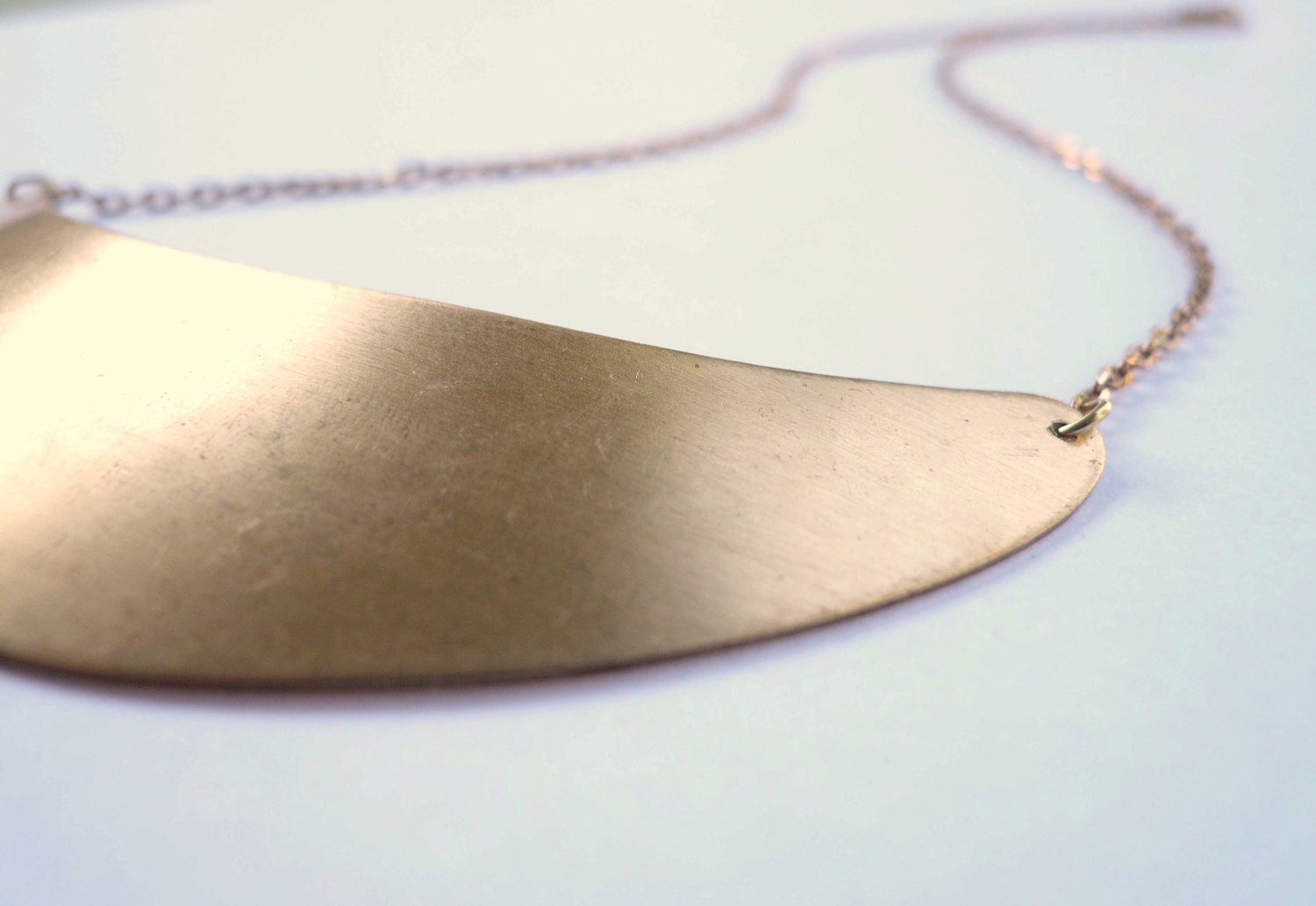 Gold statement necklace. Curved smooth brass arc choker with gorgeous patina. Statement Jewelry.