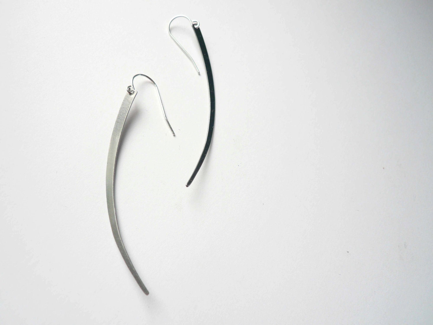 Long silver earrings. Silver eyelash earrings in vintage steel on sterling silver ear wires.