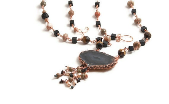 Long Necklace - Statement Necklace - Gothic Jewelry - Raven Heart Ooak