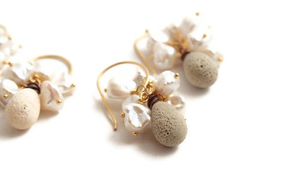 Pearl Earrings Gold - Beach Jewelry - Sand Dune