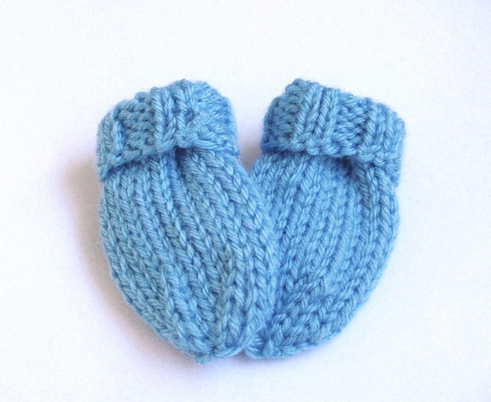 Newborn Baby Mittens 0 to 3 months - Hand Knit Thumbless Mitts - Infant Accessories in Blue