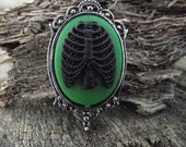 Petite Zombie Ribcage - 18x25 Anatomical Green and Black Ribcagge Cameo Necklace