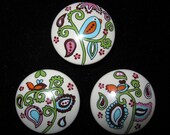 Set of 3 - EGG SHELL PAISLEY - NEW COLORS - Dresser Drawer Knobs Pulls