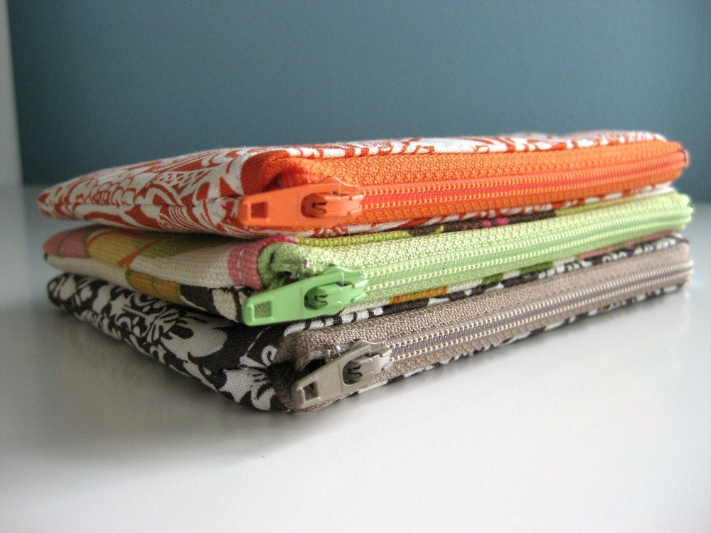 Mini Zipper Pouch - Set of 3 Fall Orange & Brown