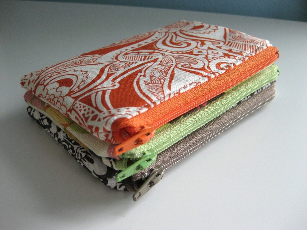 Mini Zipper Pouch - Set of 3 Fall Orange & Brown