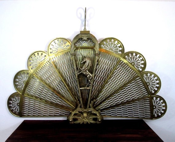 Vintage Brass Unicorn Motif Fireplace Screen by MidMod on Etsy