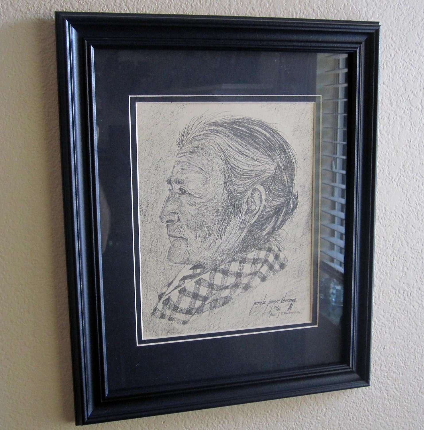 Vintage Elderly Native American Print by Pamela Jumper Thurman / Framed and Matted