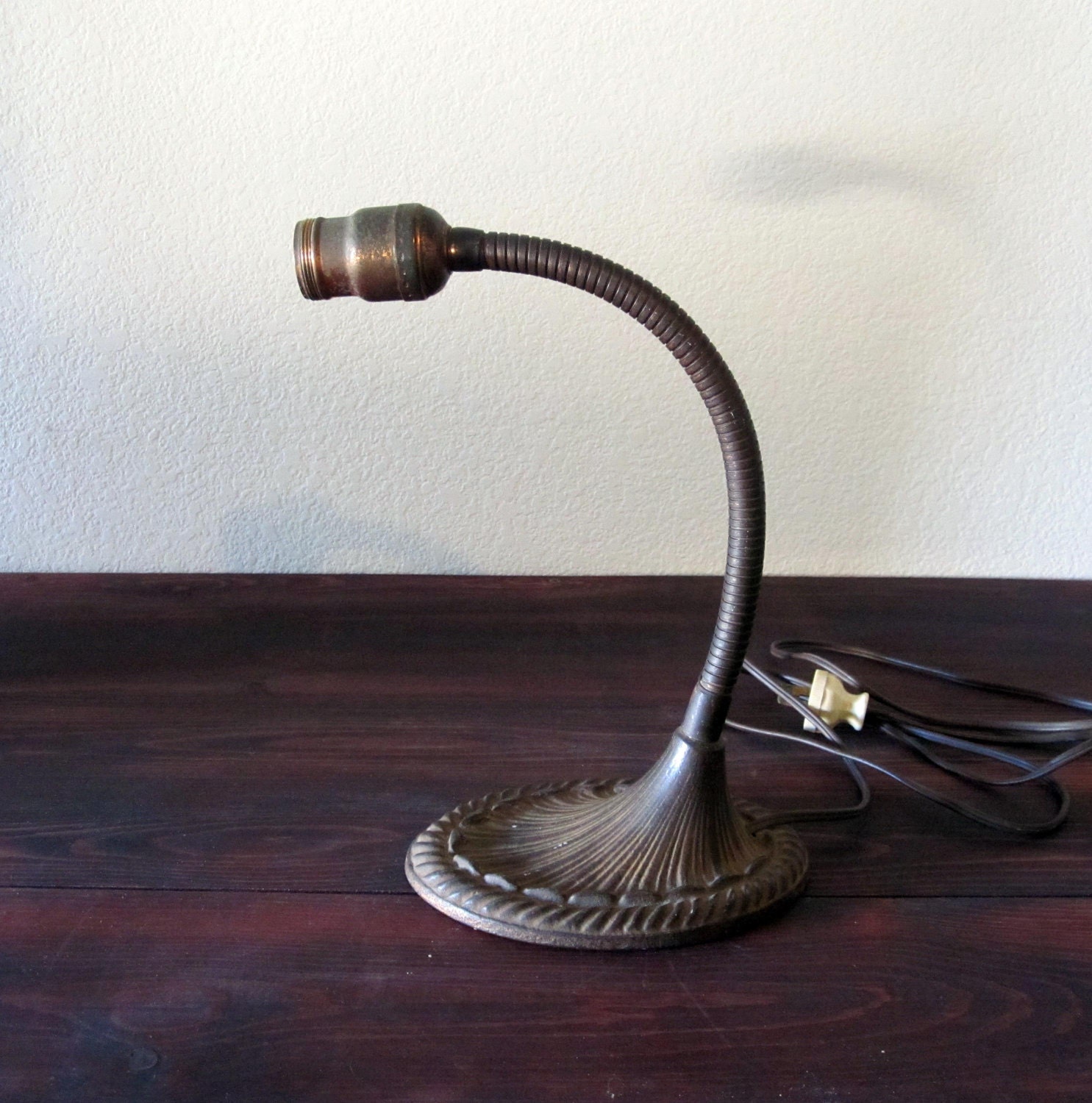 Vintage 1930s Brass Goose Neck Lamp / Art Deco Table Lamp