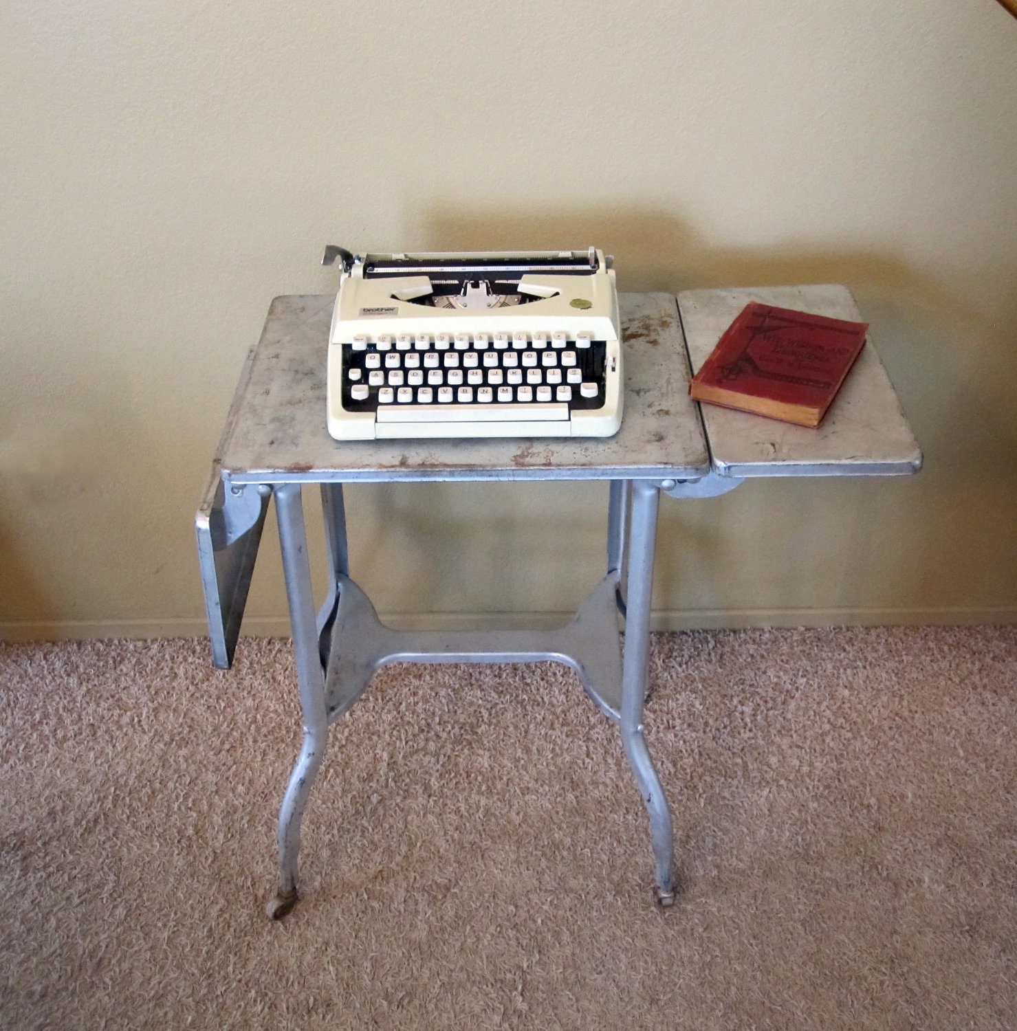 Vintage Aluminum Typing Table / Retro Machine Age Industrial Table