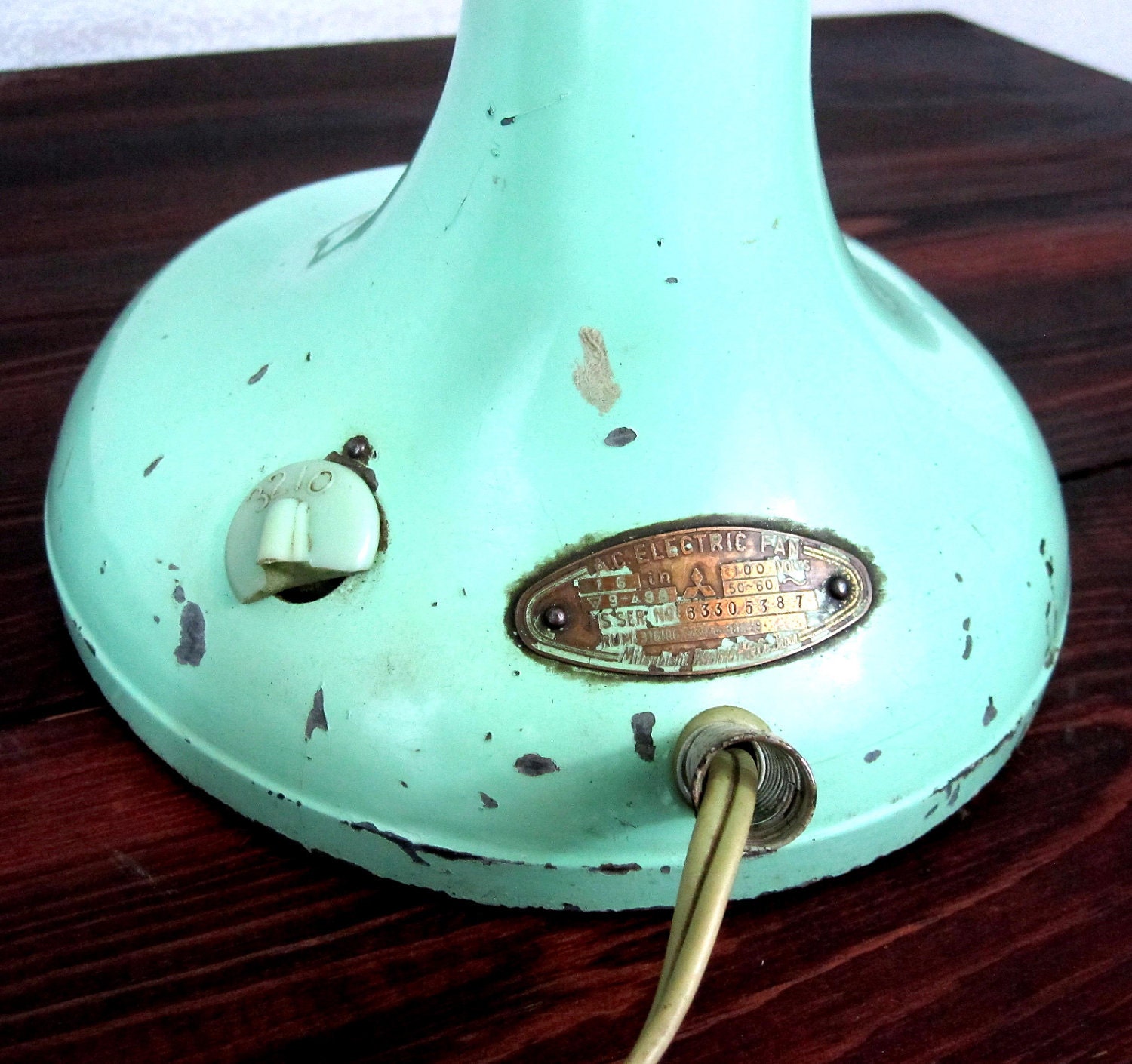 Vintage Teal Electric Table Fan by Mitsubishi / Mid Century Home Decor