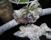 Brides hanger with garter mint green pink luscious pastels