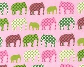 Robert Kaufman Fabric Urban Circus Elephants Spring Pink Green 1 yard