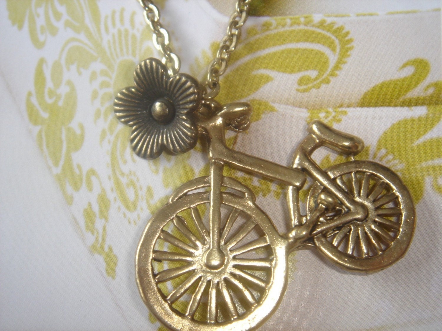 Free Ride. Long Bicycle Necklace (Antique Tone).