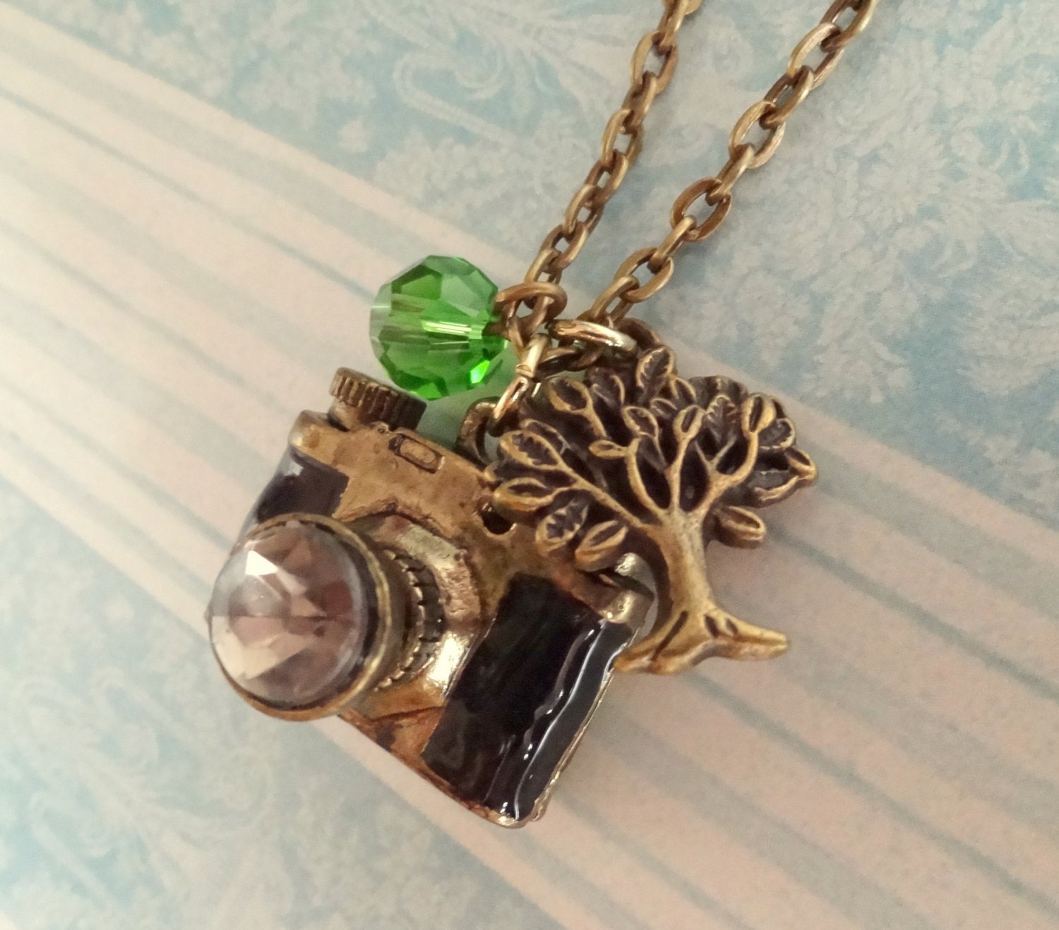 Snapshots of Nature. Camera Necklace with Tree Charm.