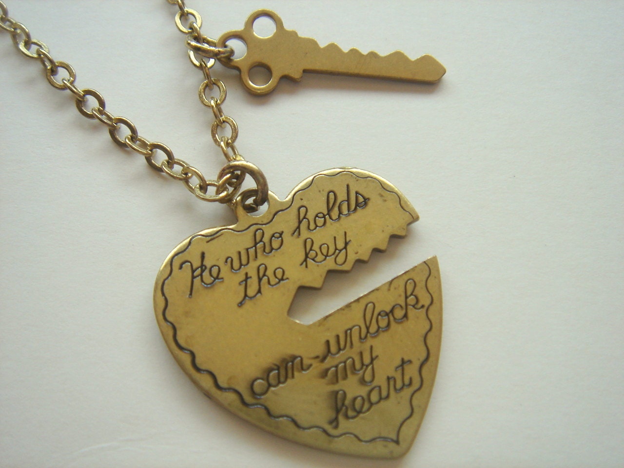 He Who Holds the Key Shall Unlock This Heart. Heart and Key Charm Necklace.