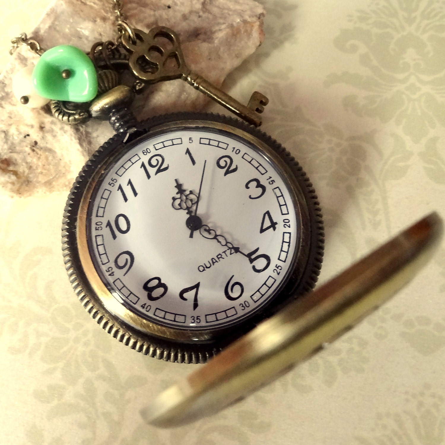 Time to Set Free. Vintage Style Pocket Watch Necklace. Large Size. Antique Bronze Tone.