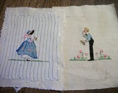 Adorable Vintage Needlepoint Southern Bell and Boy Handiwork On Old Linens from Rustysecrets