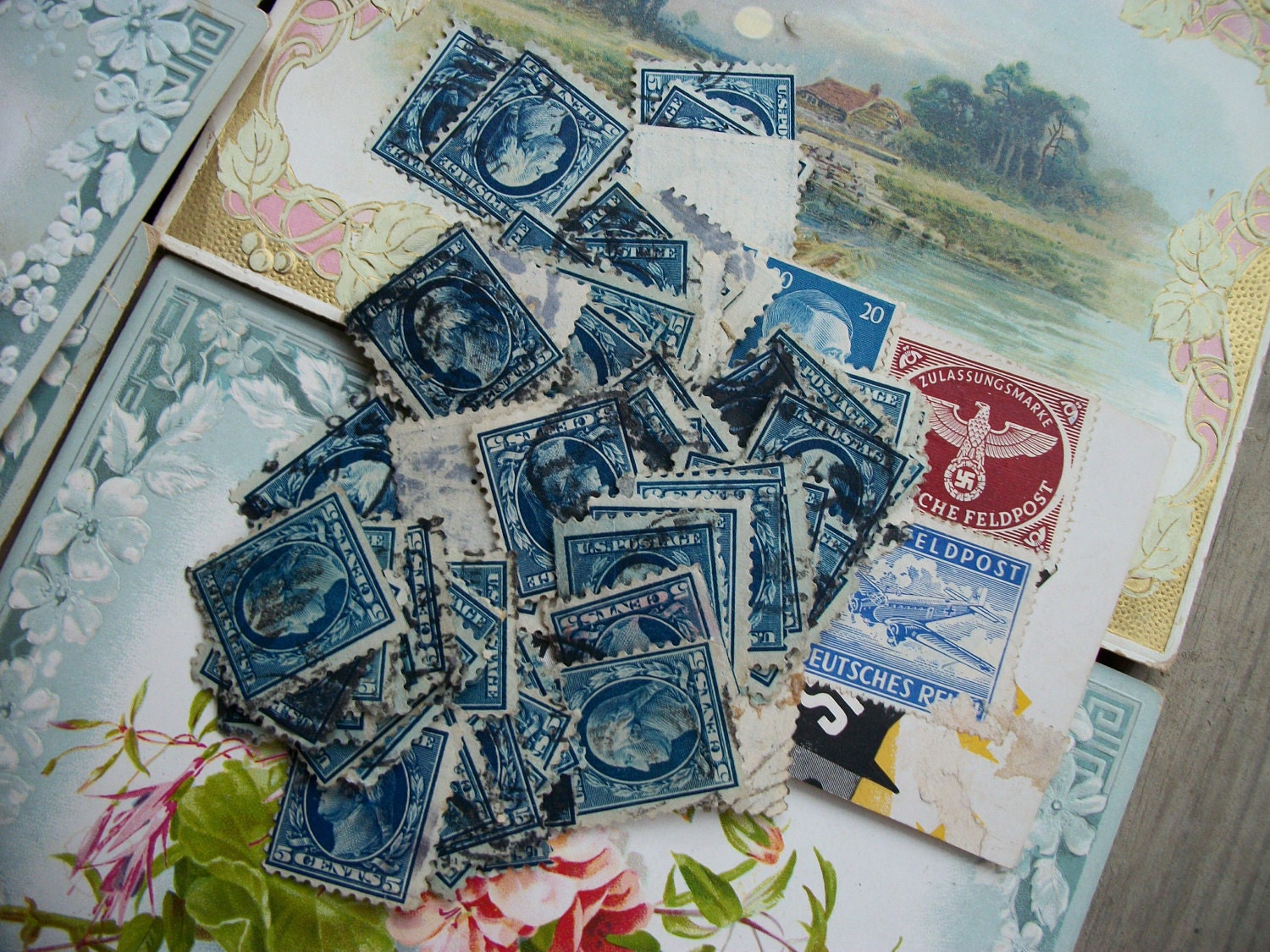 Vintage Lot of Old Blue US Five Cent Postage Stamps from Rustysecrets