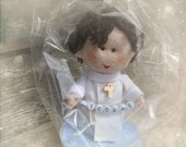 Personalized Boy First Communion felt doll softie ornament on stand (You choose hair/skin/eye colour and name) - Custom OOAk made to order