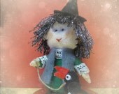 Witchy, the little witch - felt sculpture Halloween ornament - cute scary gift for decoration