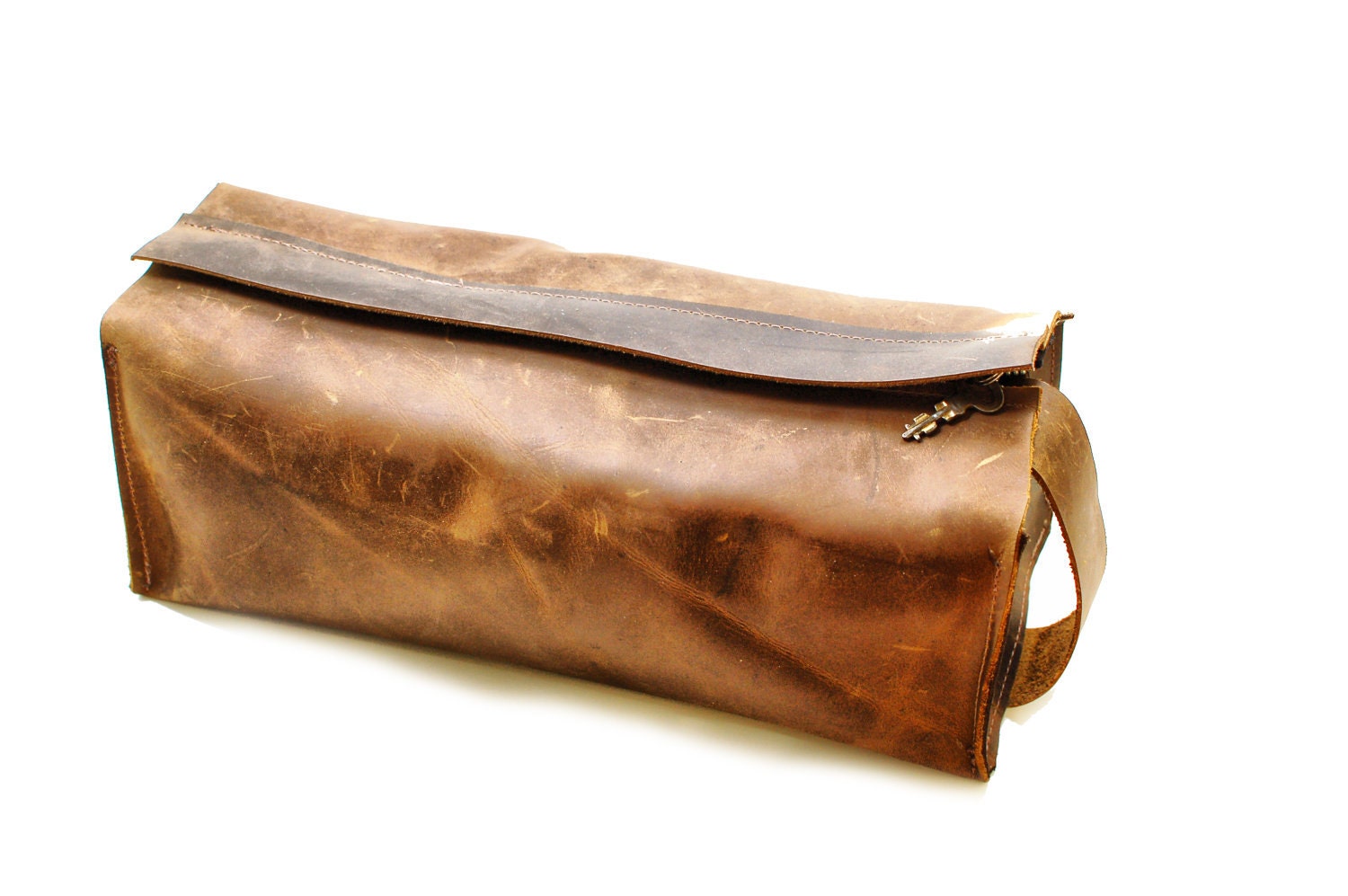 Men's Leather Toiletry Bag with Removable Washable Lining - Shaving Bag or Toiletry Case with Waterproof Lining