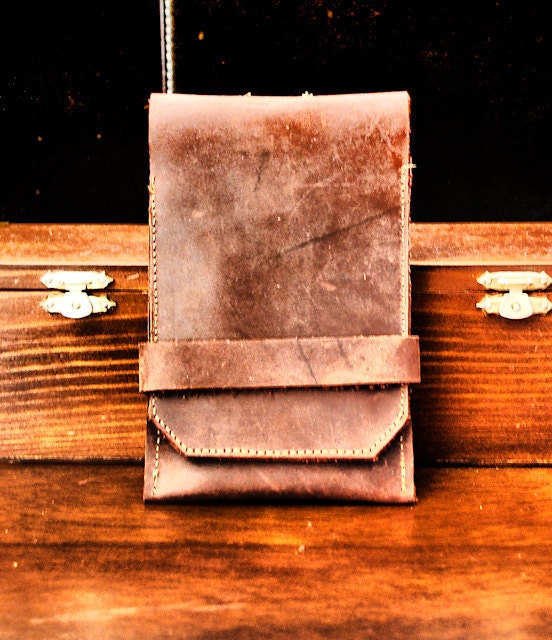 Burgundy Leather iPhone Case and Card Wallet - Rustic Industrial Steampunk