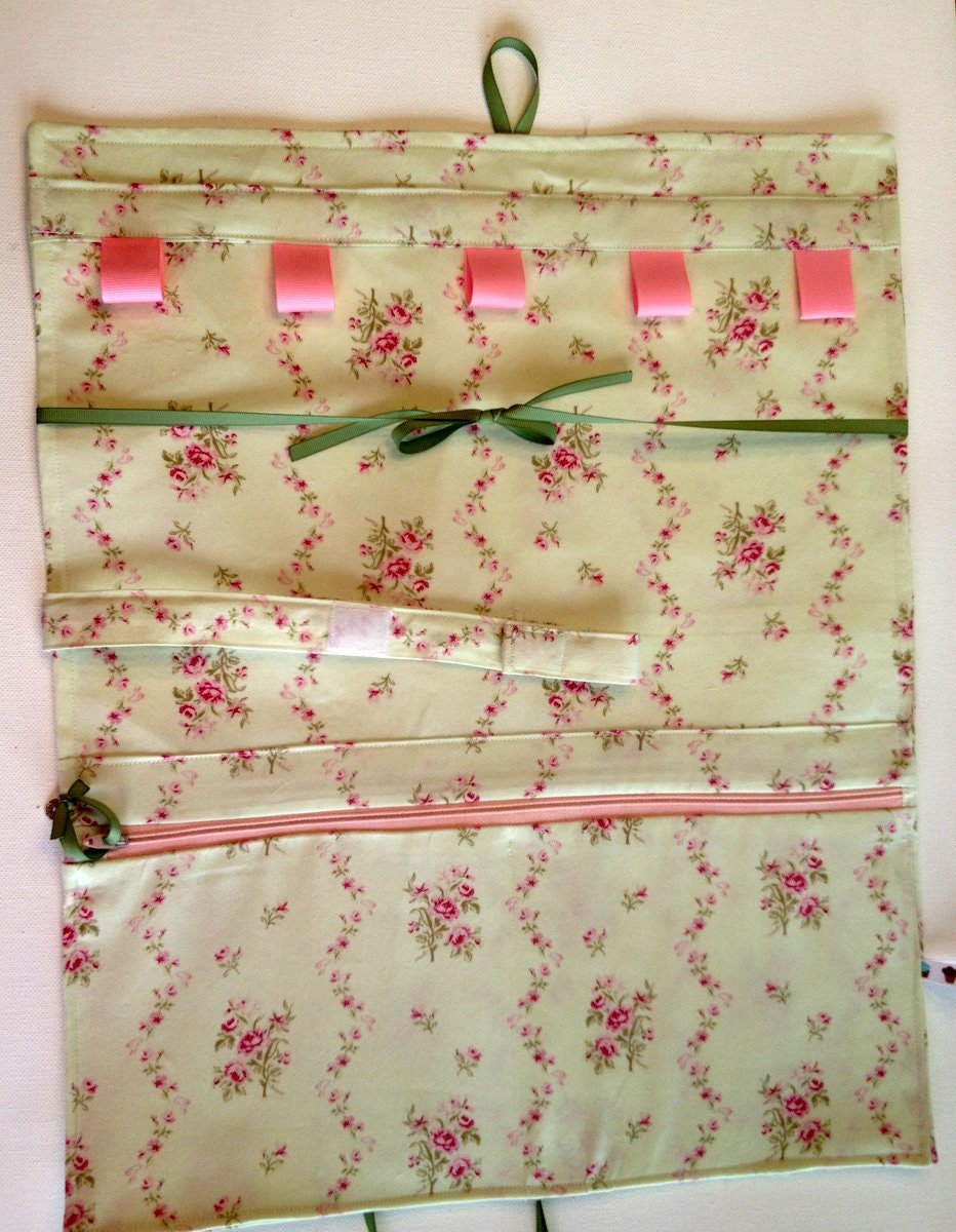 Roll up Jewelry tote, Travel Organizer, Custom Made from Your choice Pretty Fabric