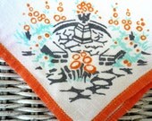 Vintage Linen Hankie Japanese Garden