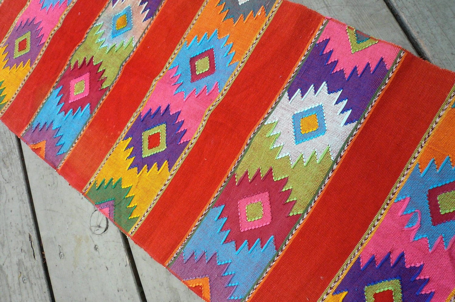 Vintage Mexican Table Runner Bright Colors