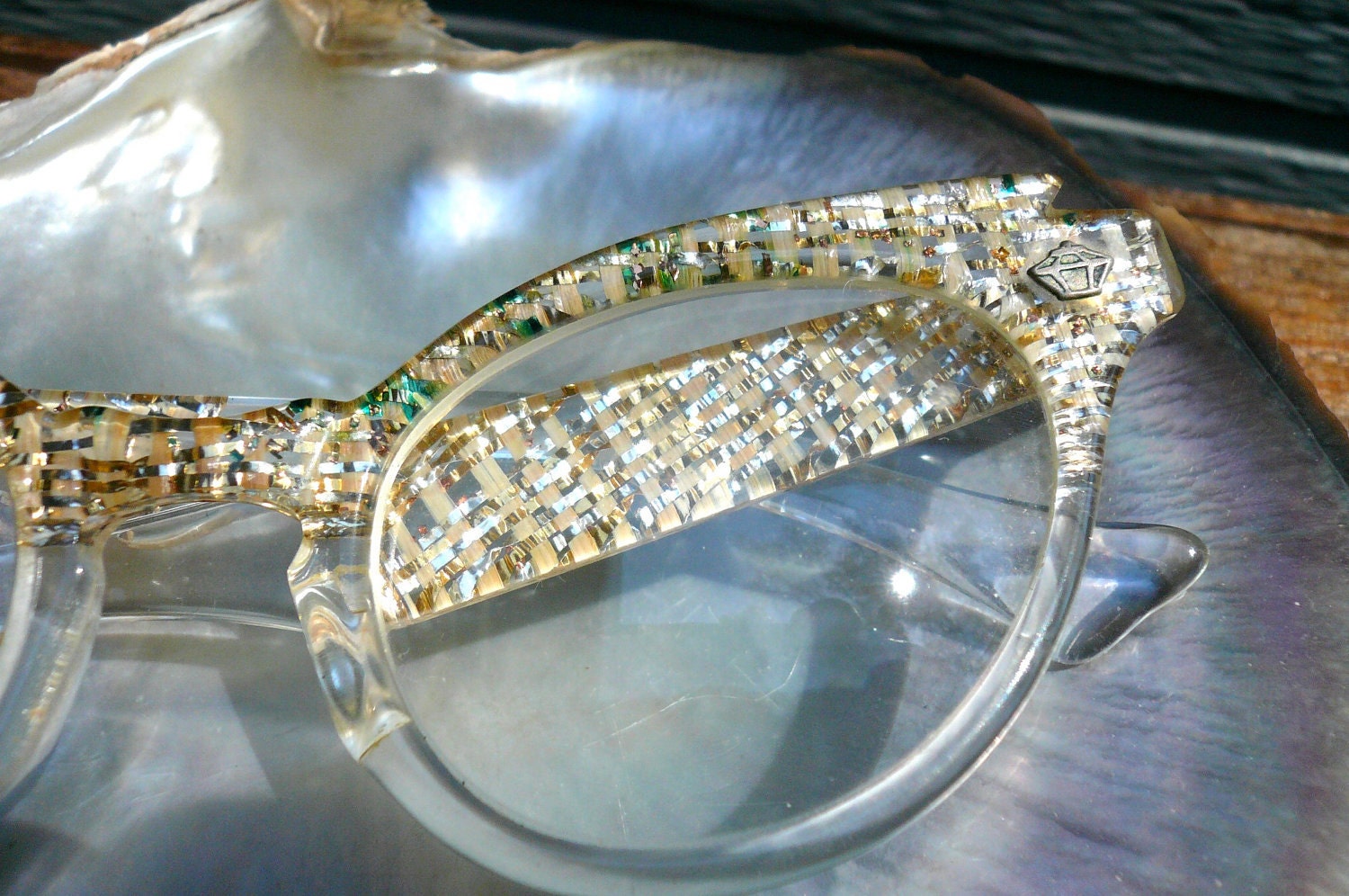 RESVD for Lesley Vintage Cats Eye Frames 1950s Gold and Silver Flecks