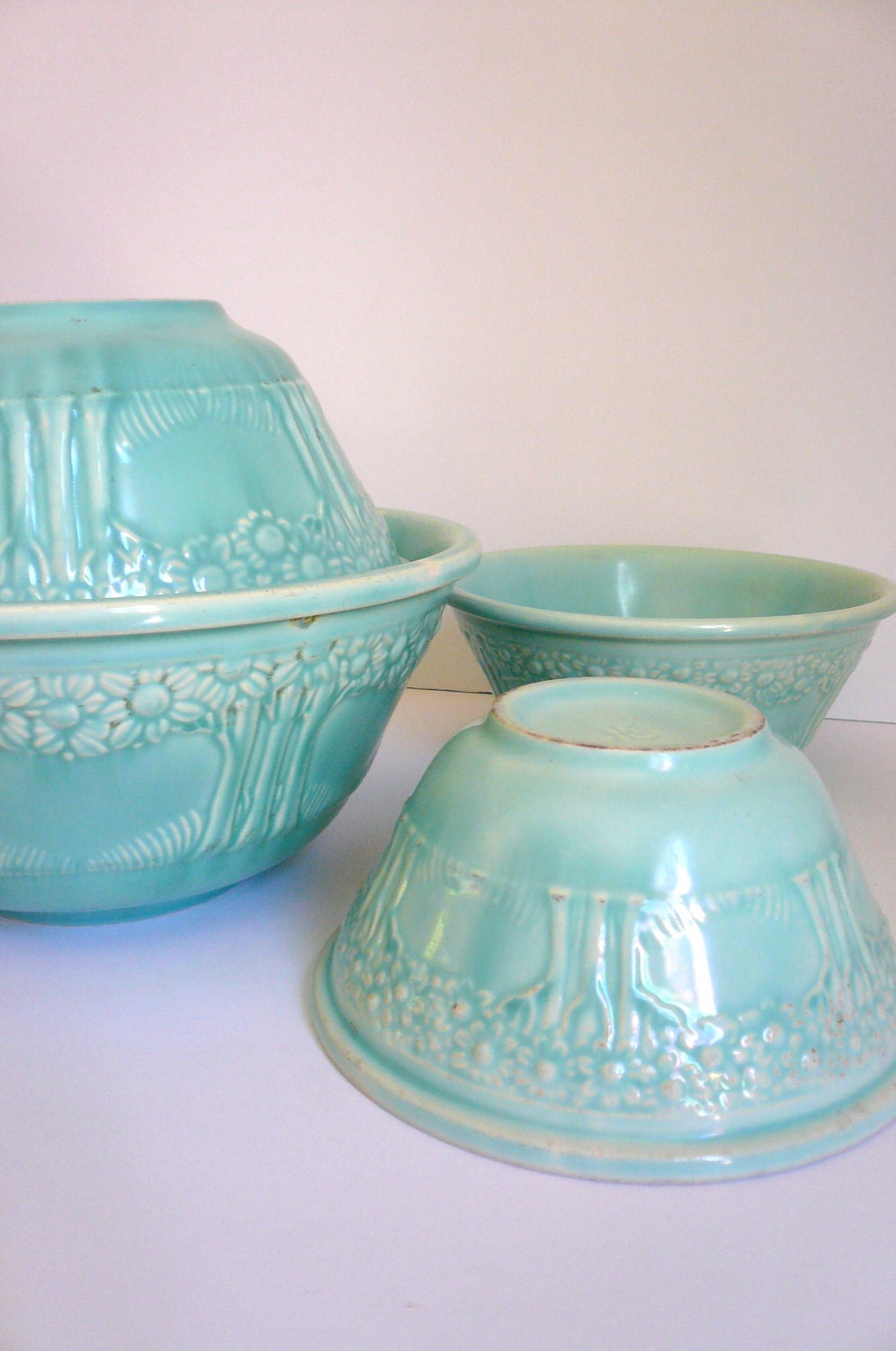Vintage RARE Homer Laughlin Apple Tree Mixing Bowl Set (4)