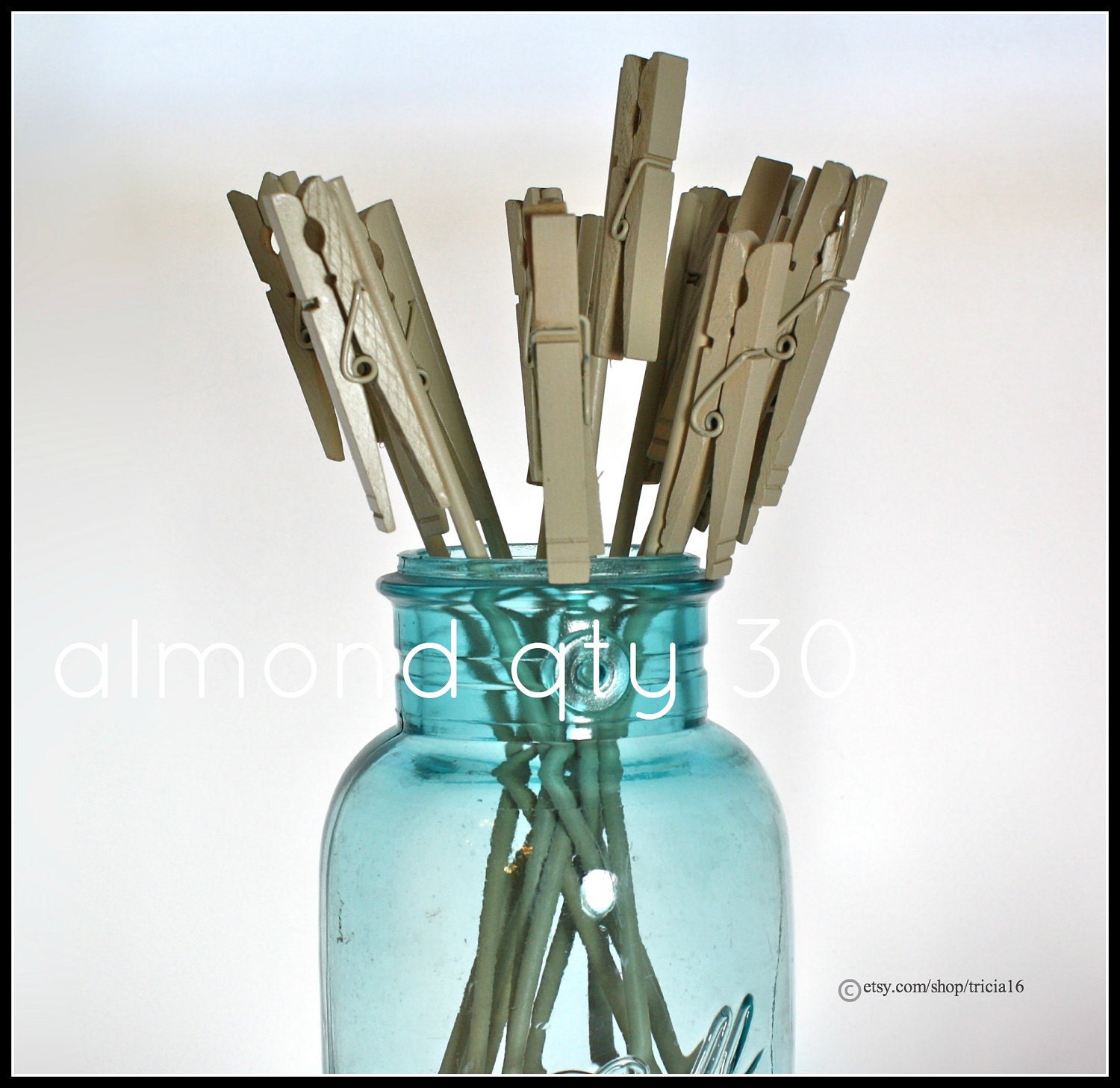 Table number holder, Clothes Pin on a Stick, almond, set of 30, use for place name card, photo, memo, note, wedding home or office